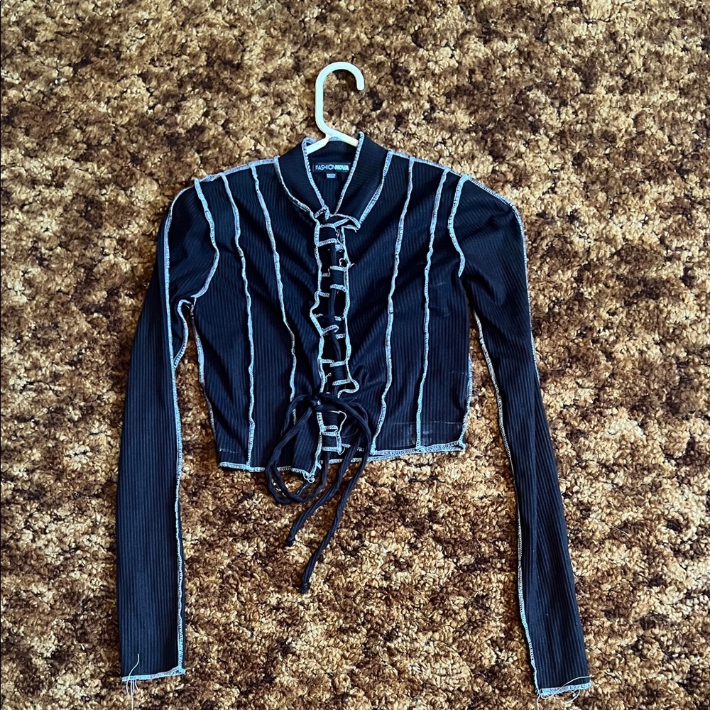 Fashion Nova Black and White Striped Blouse
